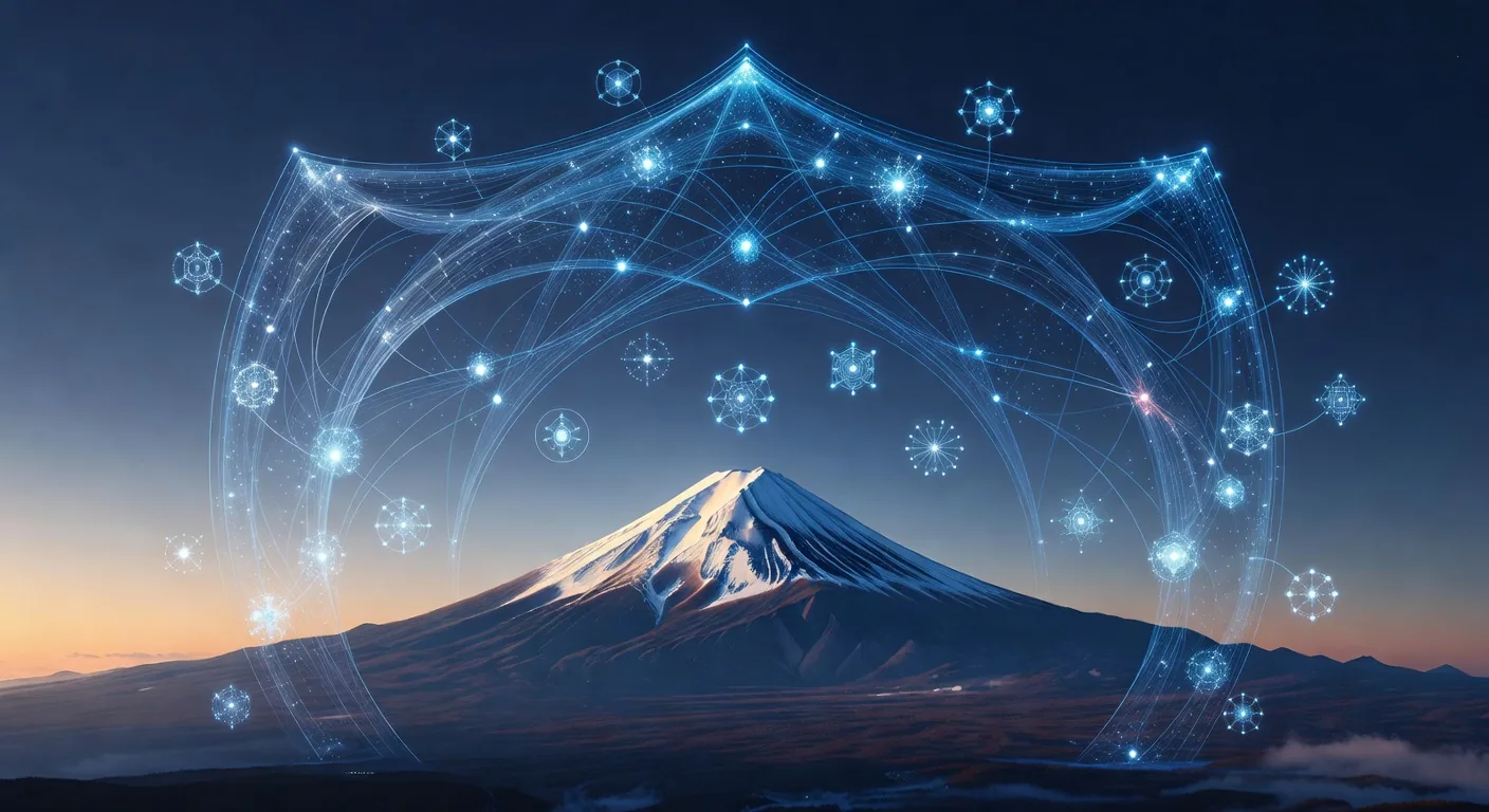 富士山とセキュアなネットワークを組み合わせたデジタルアート——日本のサイバー防衛を象徴